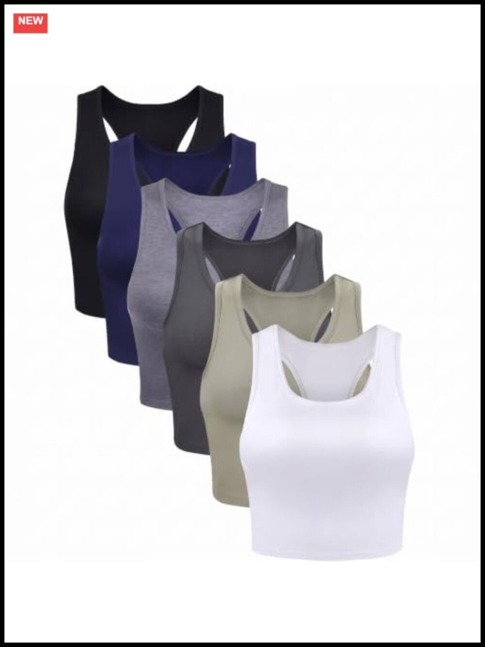 6 Pack Cotton Spandex Racerback Crop Tank Tops Fitted Sleeveless